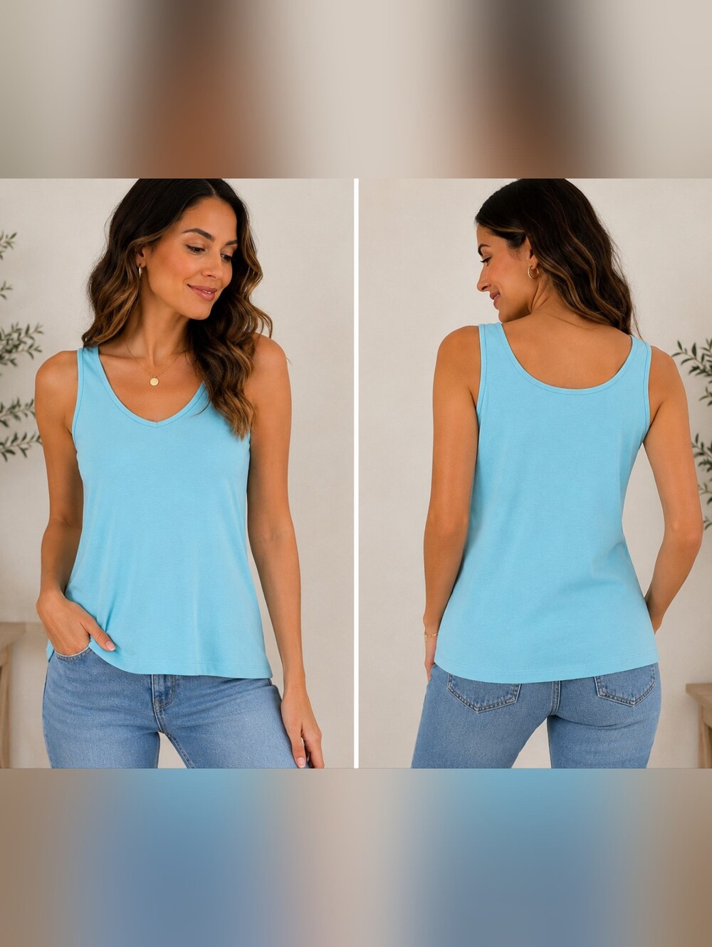 Sky Blue Sleeveless Tank Top V-Neck Soft  Summer Basic Women’s Size M